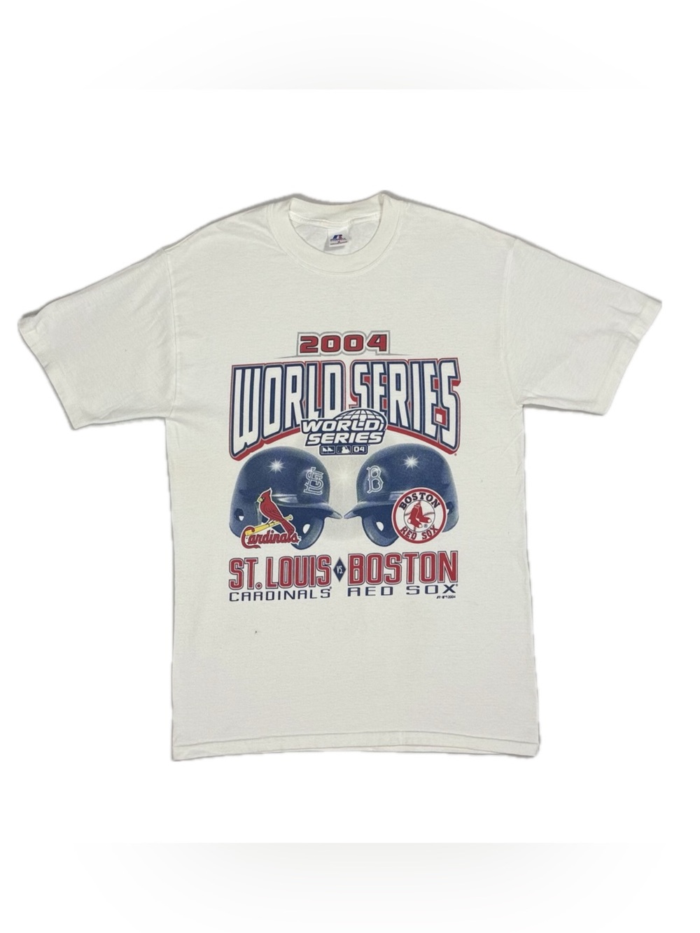 Vtg 04 Russell White Boston Red Sox Vs Cardinals World Series T Shirt Men Medium
